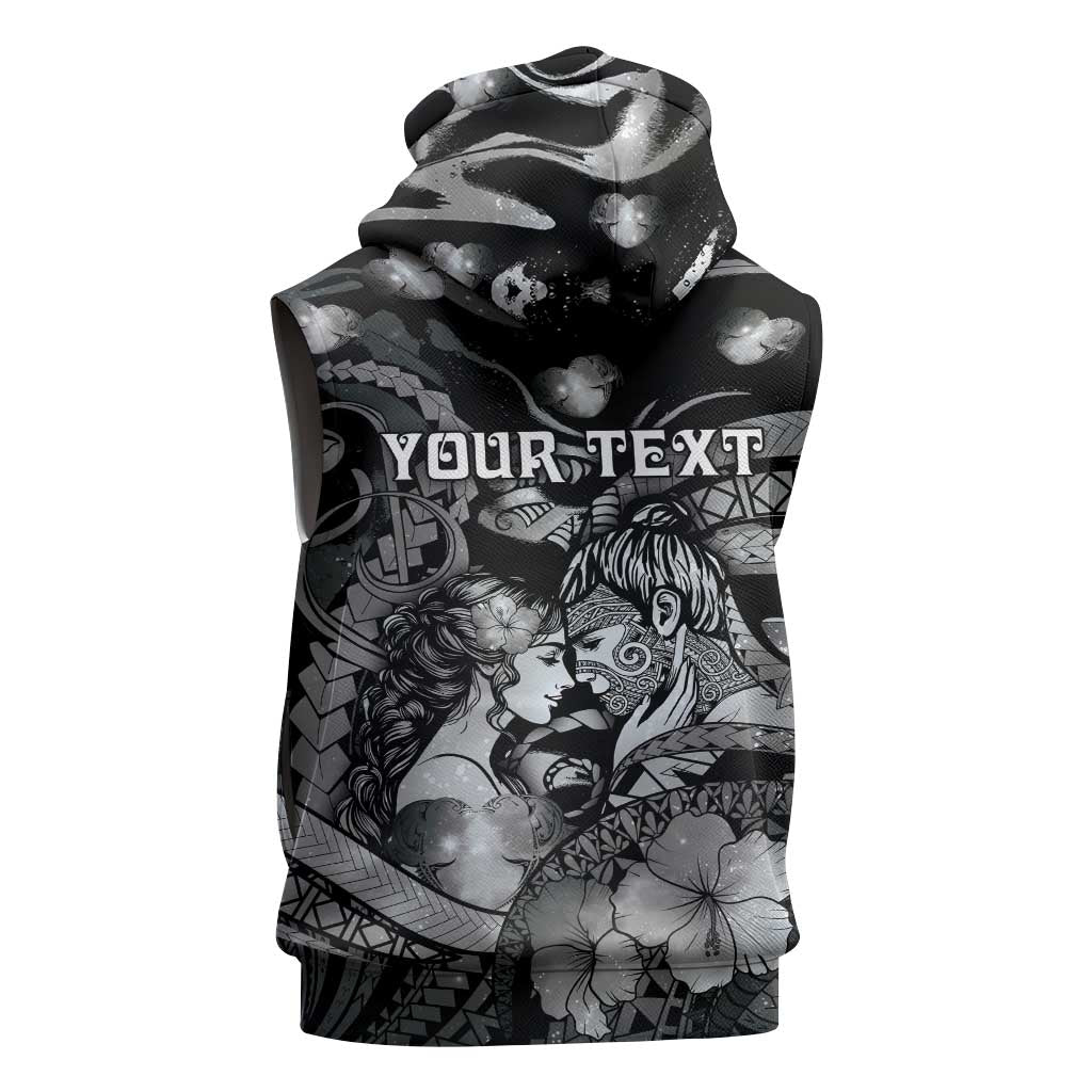 Personalised Maori Romantic Valentine Sleeveless Hoodie The Hongi Kiss Black Galaxy