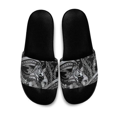 Maori Romantic Valentine Slide Sandals The Hongi Kiss Black Galaxy