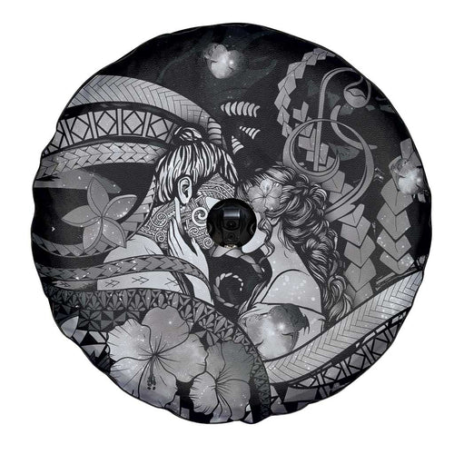 Maori Romantic Valentine Spare Tire Cover The Hongi Kiss Black Galaxy