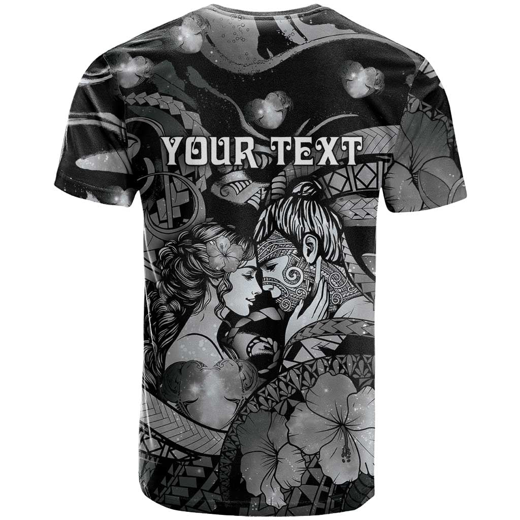 Personalised Maori Romantic Valentine T Shirt The Hongi Kiss Black Galaxy