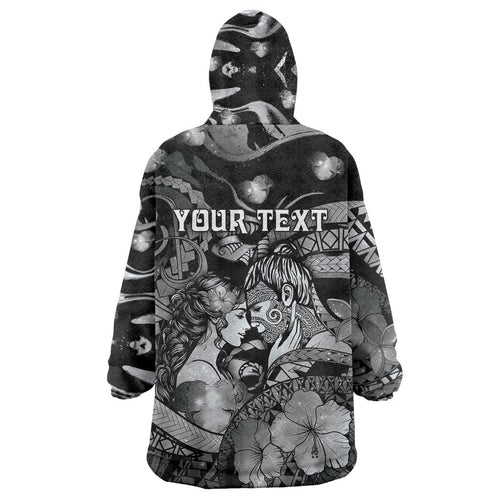 Personalised Maori Romantic Valentine Wearable Blanket Hoodie The Hongi Kiss Black Galaxy