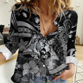Personalised Maori Romantic Valentine Women Casual Shirt The Hongi Kiss Black Galaxy