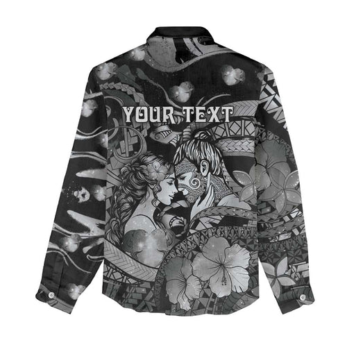 Personalised Maori Romantic Valentine Women Casual Shirt The Hongi Kiss Black Galaxy