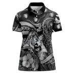 Personalised Maori Romantic Valentine Women Polo Shirt The Hongi Kiss Black Galaxy