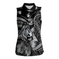Personalised Maori Romantic Valentine Women Sleeveless Polo Shirt The Hongi Kiss Black Galaxy