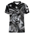 Personalised Maori Romantic Valentine Women V-Neck T-Shirt The Hongi Kiss Black Galaxy