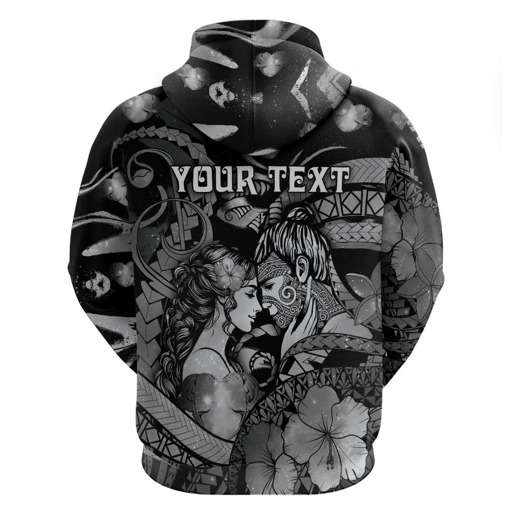 Personalised Maori Romantic Valentine Zip Hoodie The Hongi Kiss Black Galaxy