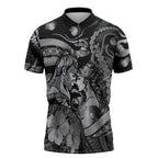 Personalised Maori Romantic Valentine Zipper Polo Shirt The Hongi Kiss Black Galaxy