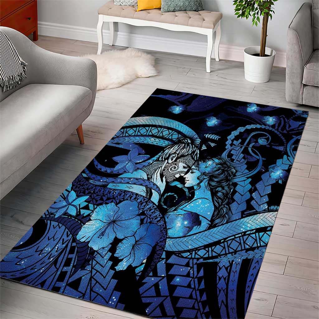 Maori Romantic Valentine Area Rug The Hongi Kiss Blue Galaxy
