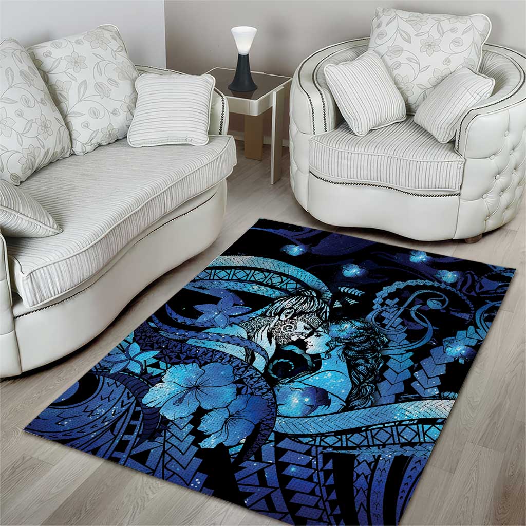 Maori Romantic Valentine Area Rug The Hongi Kiss Blue Galaxy