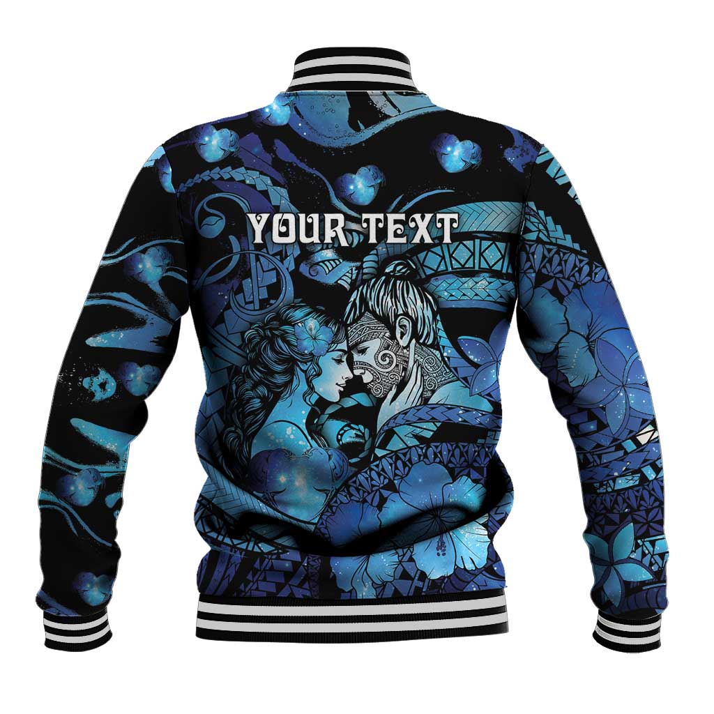Personalised Maori Romantic Valentine Baseball Jacket The Hongi Kiss Blue Galaxy