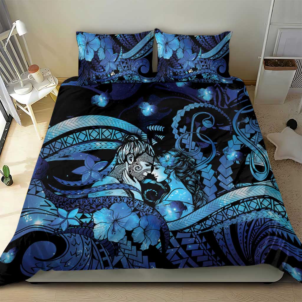 Maori Romantic Valentine Bedding Set The Hongi Kiss Blue Galaxy