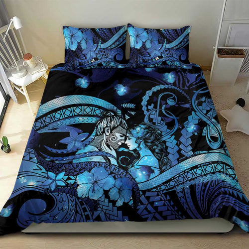 Maori Romantic Valentine Bedding Set The Hongi Kiss Blue Galaxy