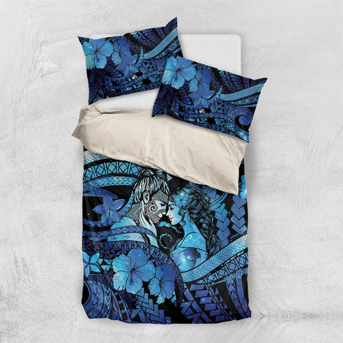 Maori Romantic Valentine Bedding Set The Hongi Kiss Blue Galaxy