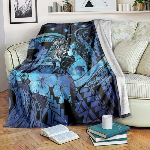 Maori Romantic Valentine Blanket The Hongi Kiss Blue Galaxy