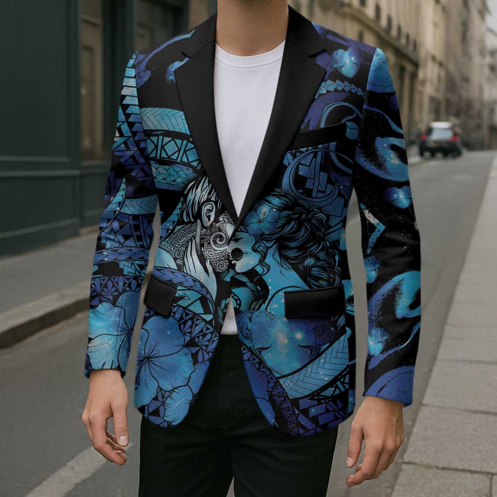 Personalised Maori Romantic Valentine Blazer The Hongi Kiss Blue Galaxy