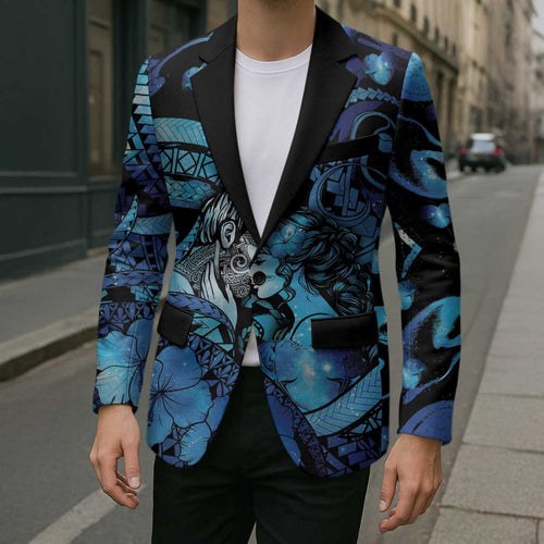 Personalised Maori Romantic Valentine Blazer The Hongi Kiss Blue Galaxy