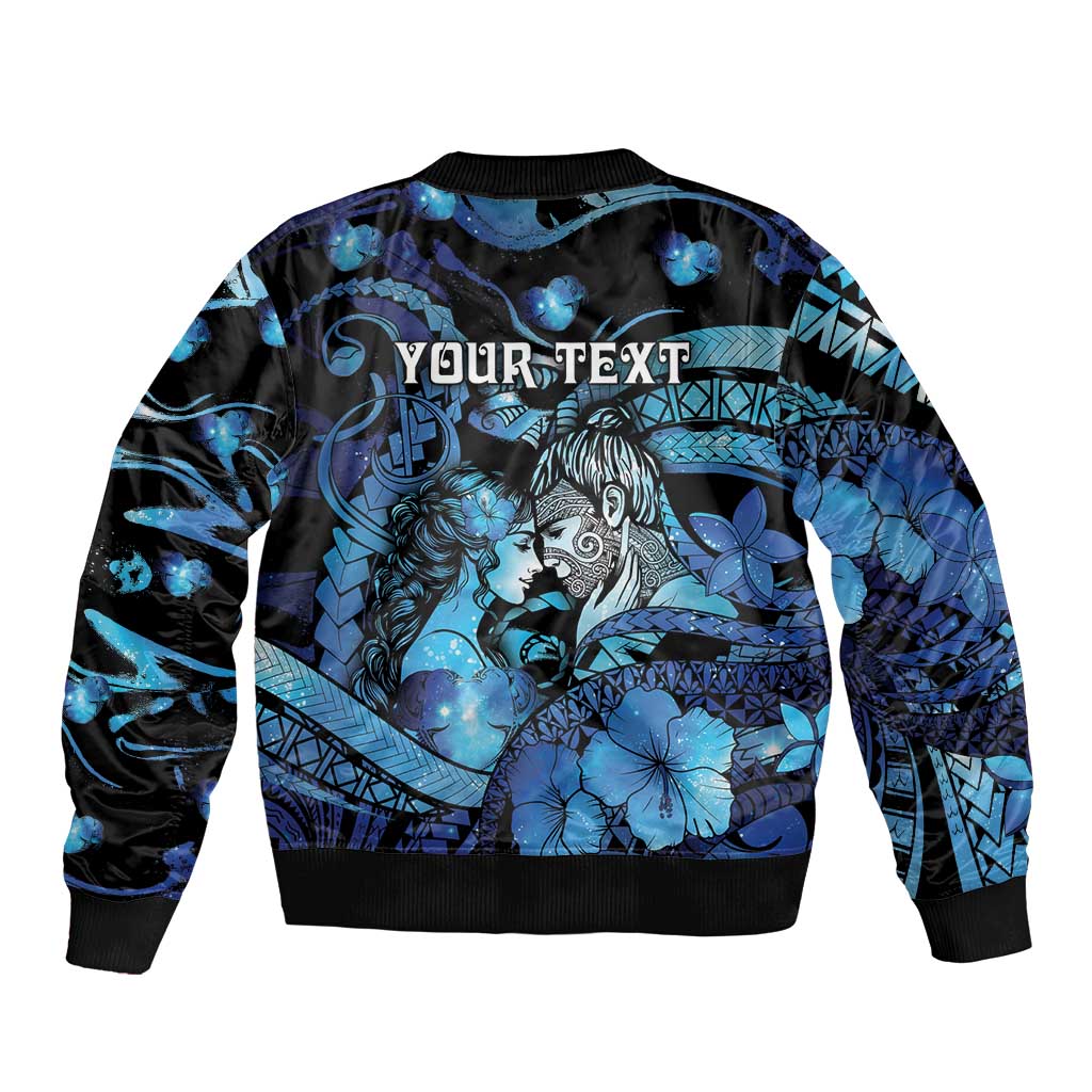 Personalised Maori Romantic Valentine Bomber Jacket The Hongi Kiss Blue Galaxy