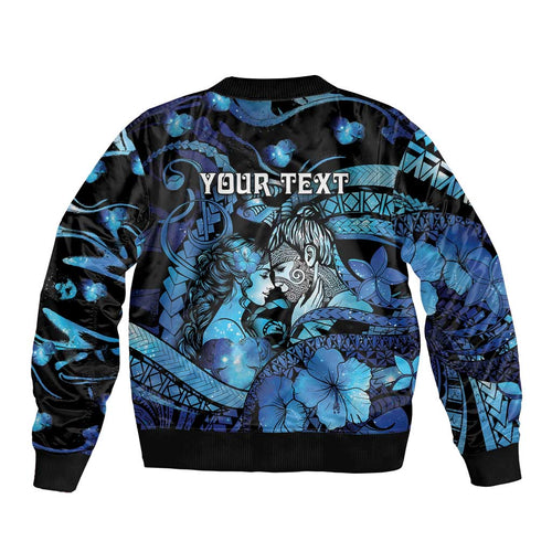 Personalised Maori Romantic Valentine Bomber Jacket The Hongi Kiss Blue Galaxy