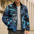 Personalised Maori Romantic Valentine Bomber Puffer Jacket The Hongi Kiss Blue Galaxy