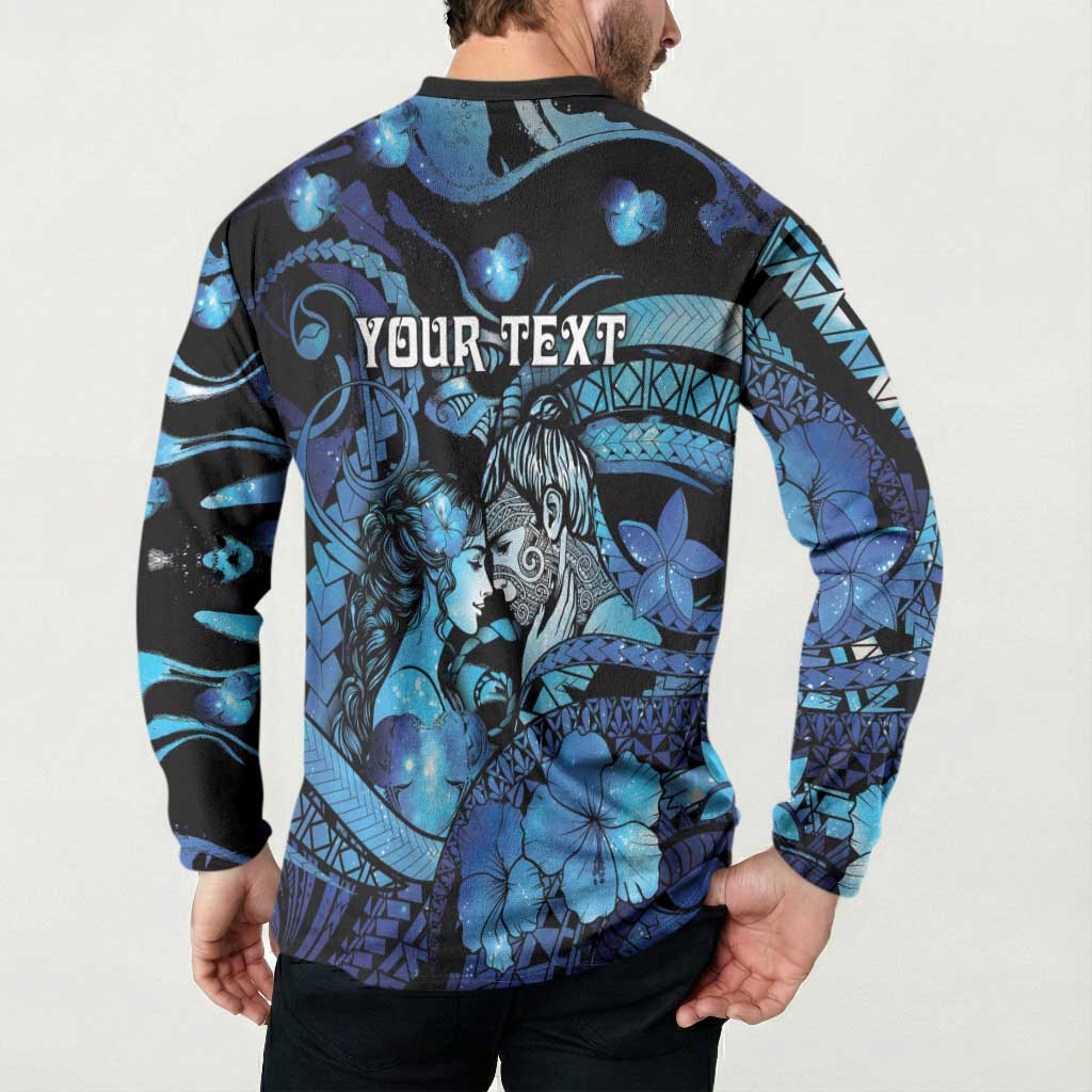 Personalised Maori Romantic Valentine Button Sweatshirt The Hongi Kiss Blue Galaxy