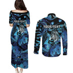 Personalised Maori Romantic Valentine Couples Matching Puletasi and Long Sleeve Button Shirt The Hongi Kiss Blue Galaxy