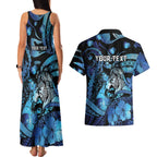 Personalised Maori Romantic Valentine Couples Matching Tank Maxi Dress and Hawaiian Shirt The Hongi Kiss Blue Galaxy