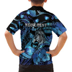 Personalised Maori Romantic Valentine Family Matching Off The Shoulder Long Sleeve Dress and Hawaiian Shirt The Hongi Kiss Blue Galaxy