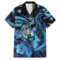 Personalised Maori Romantic Valentine Family Matching Off Shoulder Maxi Dress and Hawaiian Shirt The Hongi Kiss Blue Galaxy