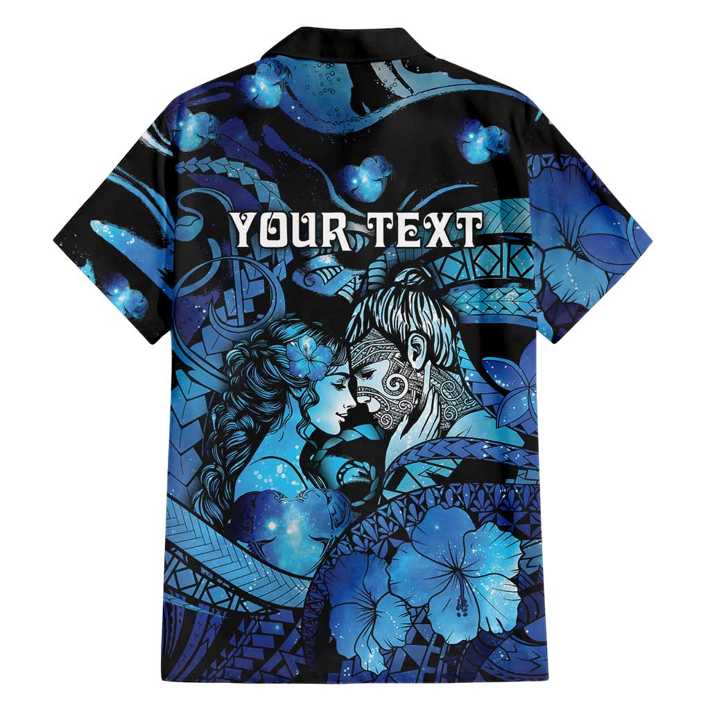 Personalised Maori Romantic Valentine Family Matching Off Shoulder Short Dress and Hawaiian Shirt The Hongi Kiss Blue Galaxy