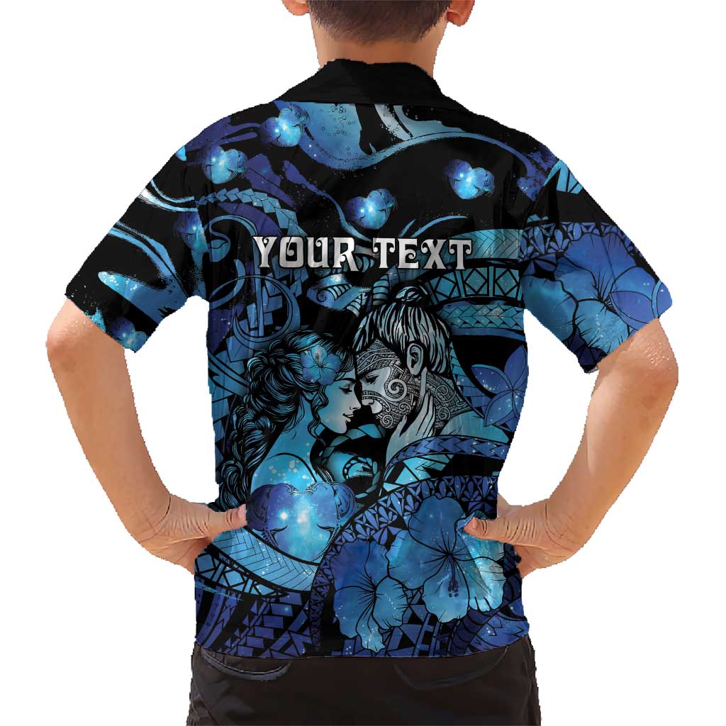 Personalised Maori Romantic Valentine Family Matching Puletasi and Hawaiian Shirt The Hongi Kiss Blue Galaxy