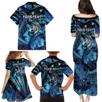Personalised Maori Romantic Valentine Family Matching Puletasi and Hawaiian Shirt The Hongi Kiss Blue Galaxy