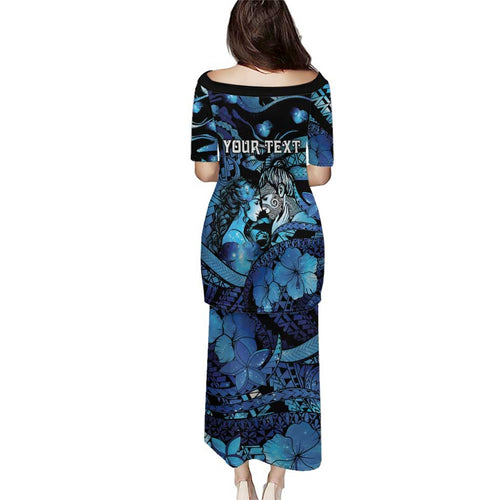 Personalised Maori Romantic Valentine Family Matching Puletasi and Hawaiian Shirt The Hongi Kiss Blue Galaxy