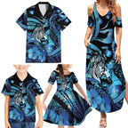 Personalised Maori Romantic Valentine Family Matching Summer Maxi Dress and Hawaiian Shirt The Hongi Kiss Blue Galaxy