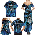 Personalised Maori Romantic Valentine Family Matching Summer Maxi Dress and Hawaiian Shirt The Hongi Kiss Blue Galaxy