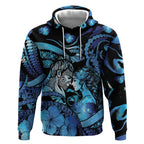 Personalised Maori Romantic Valentine Hoodie The Hongi Kiss Blue Galaxy