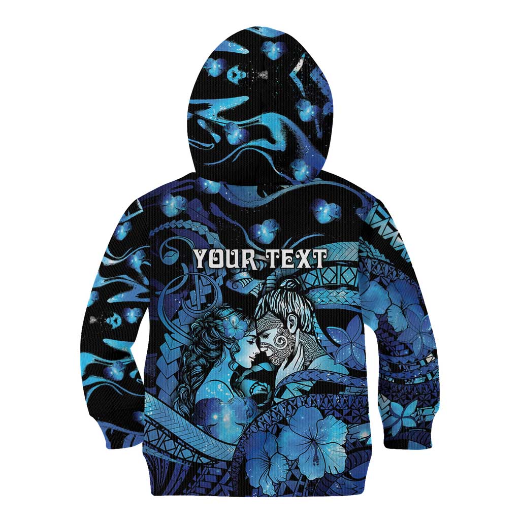 Personalised Maori Romantic Valentine Kid Hoodie The Hongi Kiss Blue Galaxy