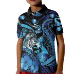Personalised Maori Romantic Valentine Kid Polo Shirt The Hongi Kiss Blue Galaxy