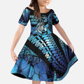 Personalised Maori Romantic Valentine Kid Short Sleeve Dress The Hongi Kiss Blue Galaxy