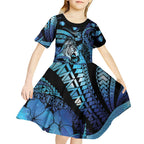 Personalised Maori Romantic Valentine Kid Short Sleeve Dress The Hongi Kiss Blue Galaxy