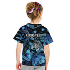 Personalised Maori Romantic Valentine Kid T Shirt The Hongi Kiss Blue Galaxy