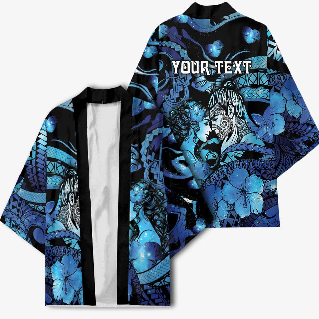 Personalised Maori Romantic Valentine Kimono The Hongi Kiss Blue Galaxy