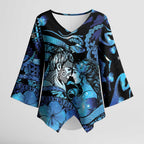 Personalised Maori Romantic Valentine Kimono Sleeve Blouse The Hongi Kiss Blue Galaxy