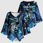 Personalised Maori Romantic Valentine Kimono Sleeve Blouse The Hongi Kiss Blue Galaxy