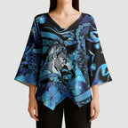 Personalised Maori Romantic Valentine Kimono Sleeve Blouse The Hongi Kiss Blue Galaxy