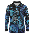 Personalised Maori Romantic Valentine Long Sleeve Polo Shirt The Hongi Kiss Blue Galaxy