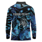 Personalised Maori Romantic Valentine Long Sleeve Polo Shirt The Hongi Kiss Blue Galaxy