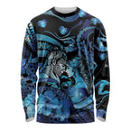 Personalised Maori Romantic Valentine Long Sleeve Shirt The Hongi Kiss Blue Galaxy