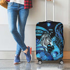 Maori Romantic Valentine Luggage Cover The Hongi Kiss Blue Galaxy