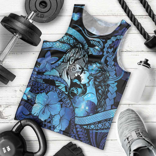 Personalised Maori Romantic Valentine Men Tank Top The Hongi Kiss Blue Galaxy